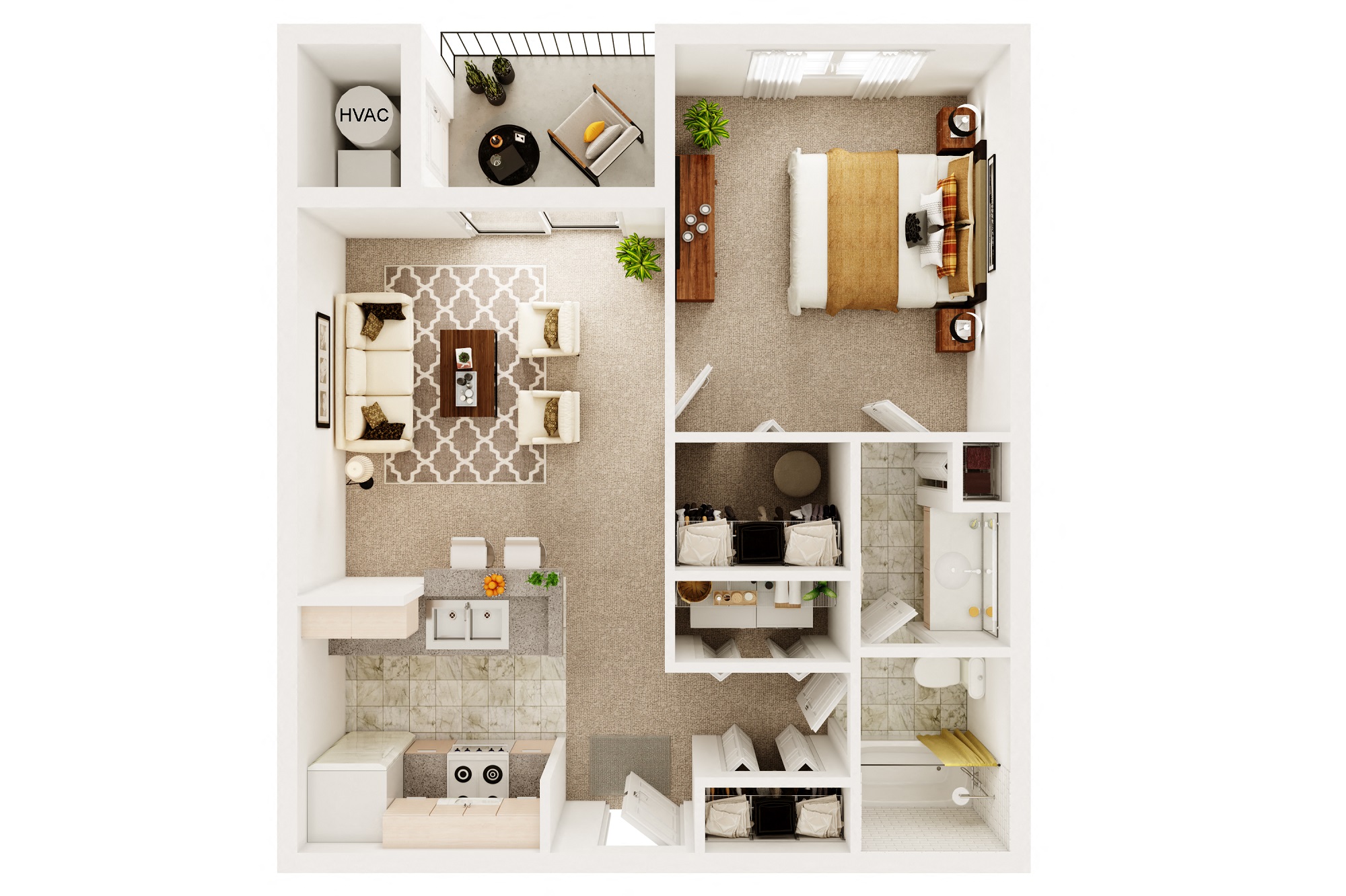 Floor plan for 1 bed, 1 bath, 650 sqft